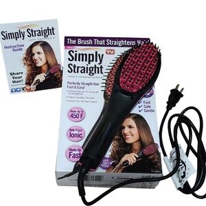 Simply Straight‎ Ceramic Hair Straightening Brush Black Ionic Anti Frizz 450F